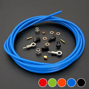 Shimano Deore XT hydraulic brake hose kit with banjo fittings on a black background with a colour sample in the bottom right hand corner