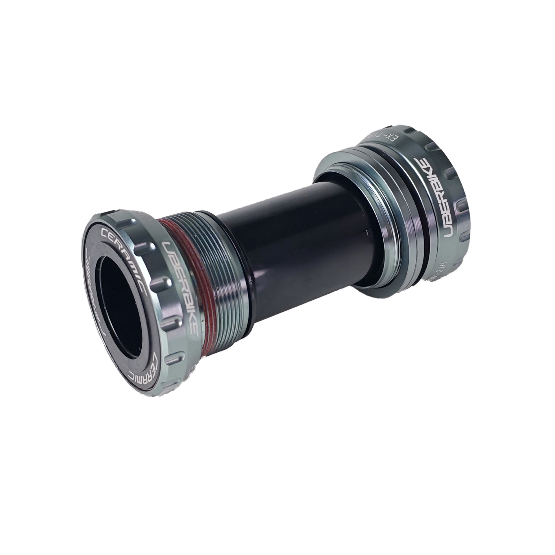 Graphite coloured Shimano HT2 compatible bottom bracket with ceramic bearing caps on a white background