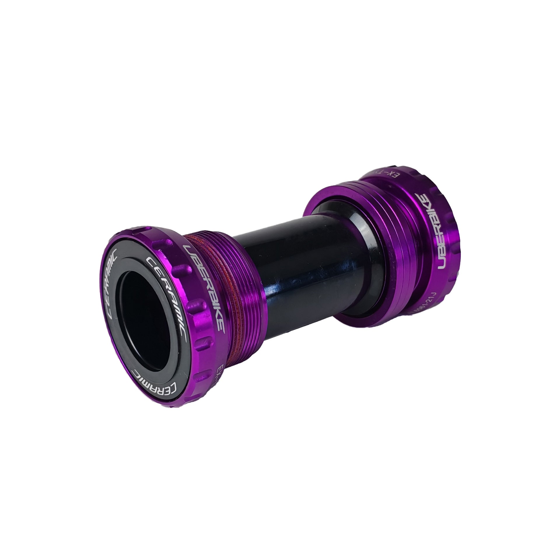 Purple Shimano Hollowtech II ceramic bottom bracket with uberbike branding on a white background