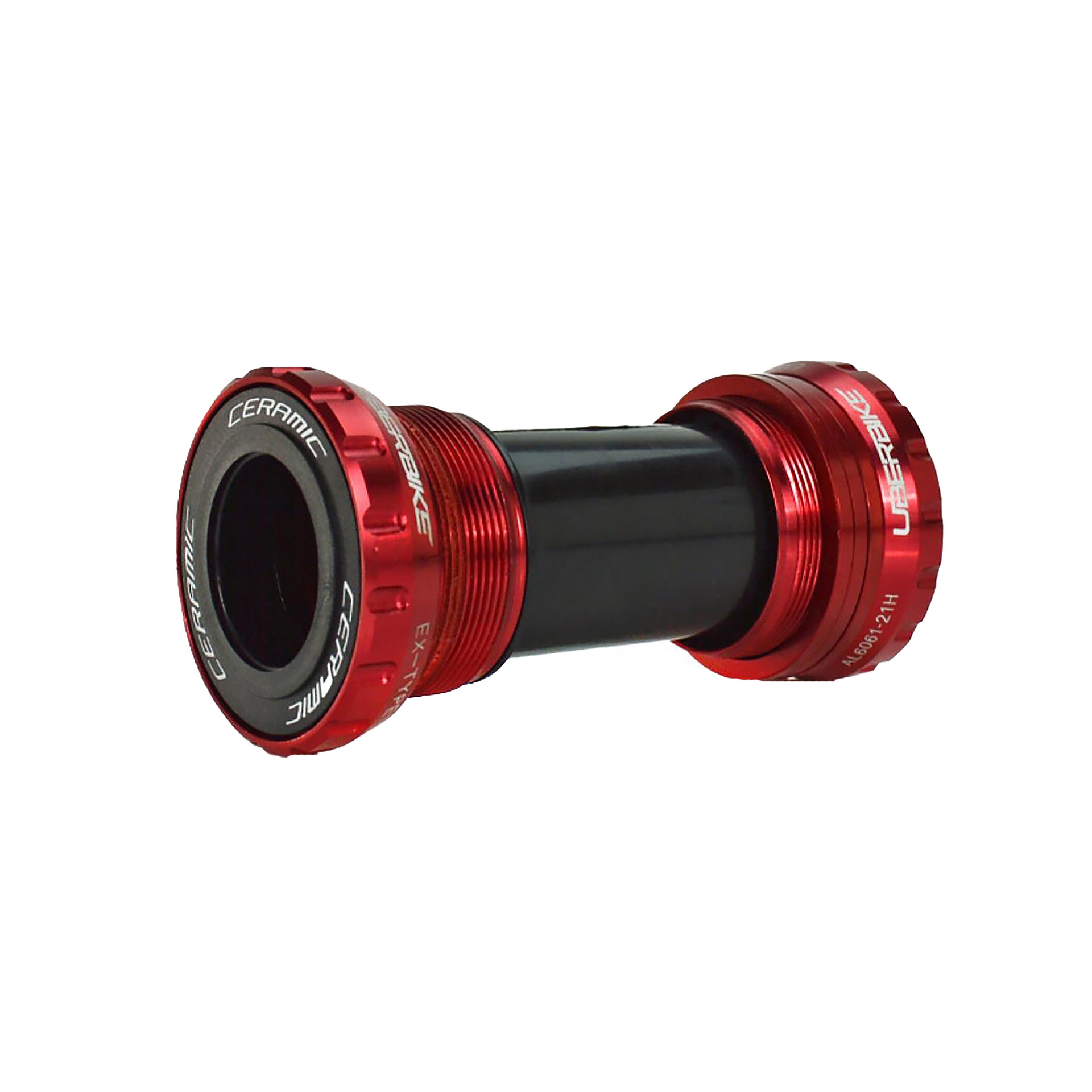 Red Shimano Hollowtech II with ceramic bearings on a white background