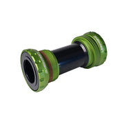 Green shimano Hollowtech II steel bottom bracket with uberbike branding on a white background