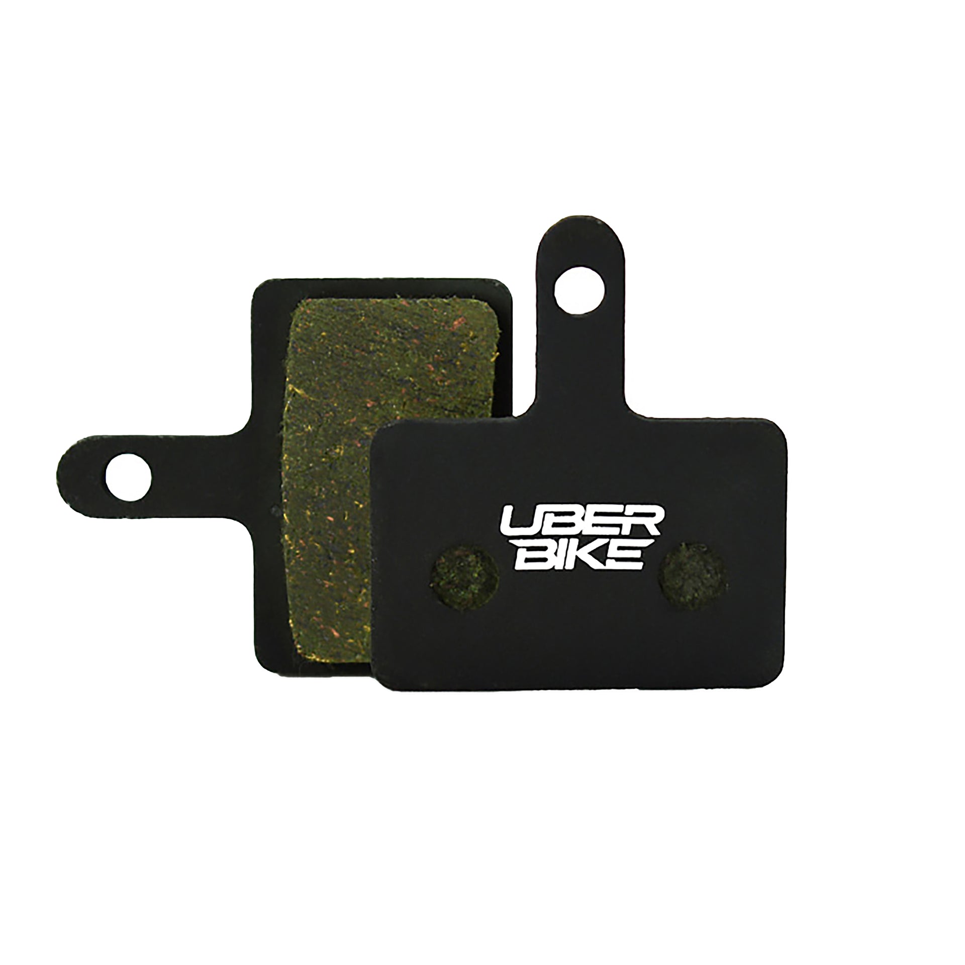 Shimano M515 semi metallic brake pads with Uberbike branding on a white background