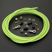 Shimano slx green kevlar hydraulic brake hose kit with banjo fittings and Uberbike branding on a black background