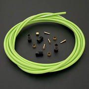 Shimano xtr hydraulic green kevlar brake hose kit with straight connector fittings and Uberbike branding on a white background