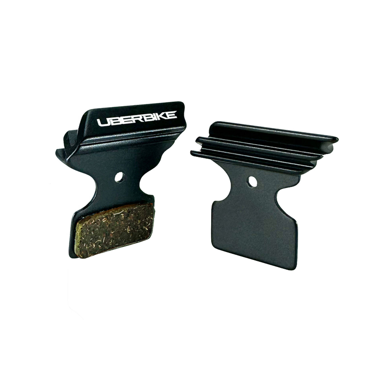 black finned Shimano Trail M9100 brake pads on a white background