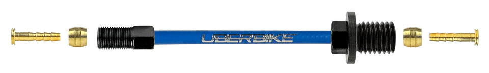 Shimano hydraulic brake hose fittings using a straight connector bolt with Uberbike branding on a white background