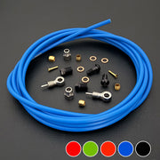 Shimano saint / zee blue kevlar hydraulic brake hose kit with banjo fittings and Uberbike branding on a black background with a colour panel in the bottom right hand corner