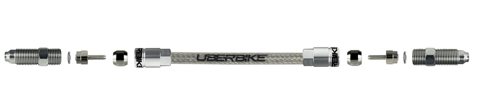 shimano stainless hydraulic hose diagram with aluminium straight connector fitting on a white background