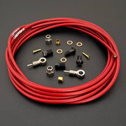 Shimano xtr hydraulic red braid kevlar brake hose kit with banjo fittings and Uberbike branding on a white background