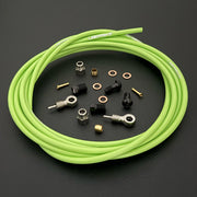 Shimano xtr hydraulic green  kevlar brake hose kit with banjo fittings and Uberbike branding on a white background