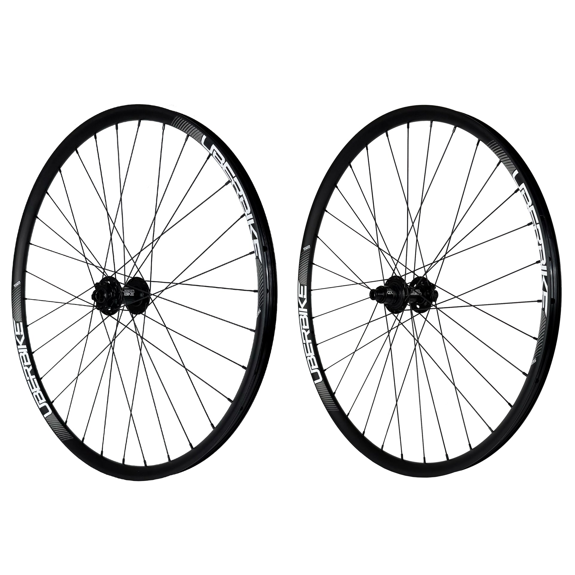 Two mtb trail wheels in 25mm diameter and 29inch width with Uberbike branding on a white background