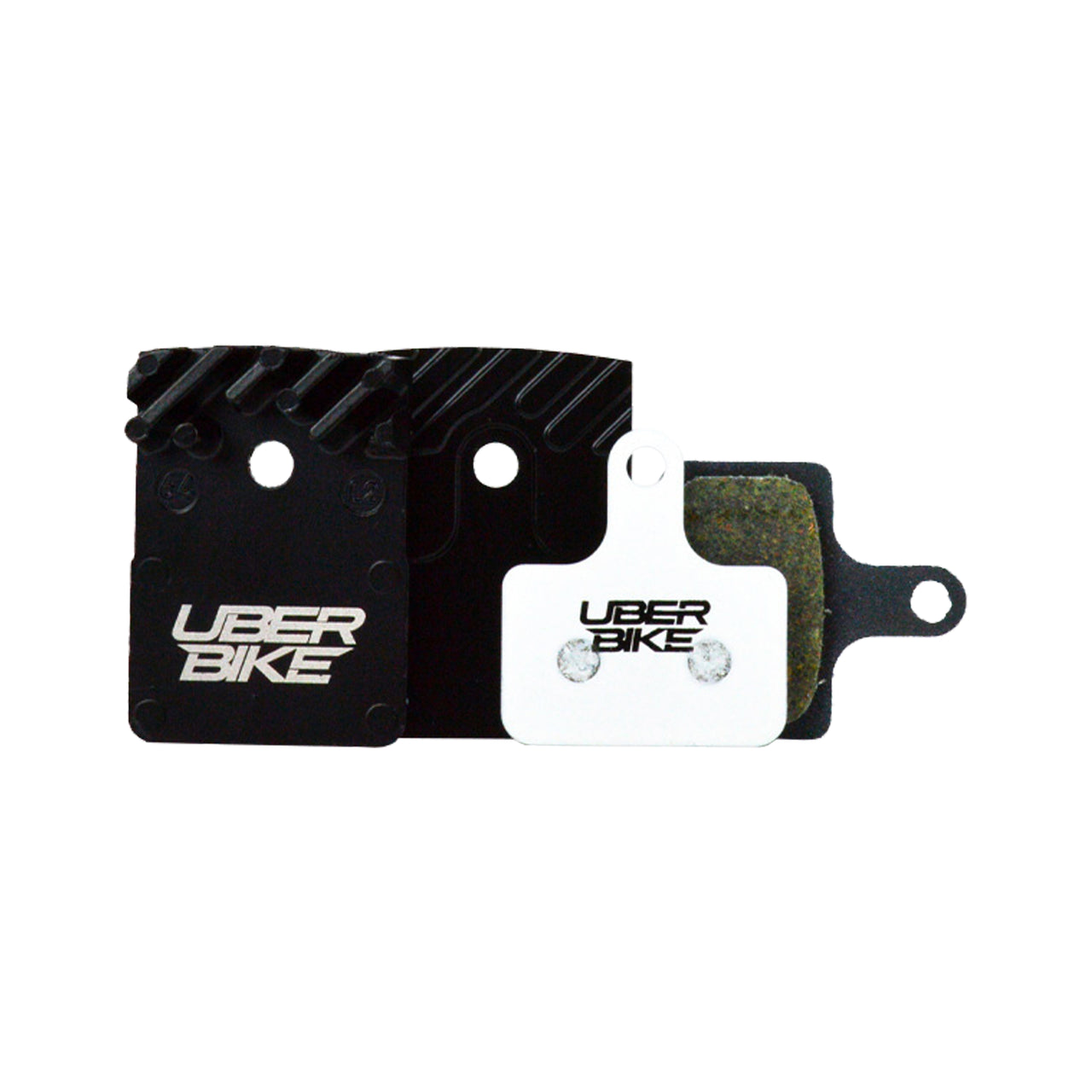 Finned Uberbike brake pads with Uberbike branding on a white background.