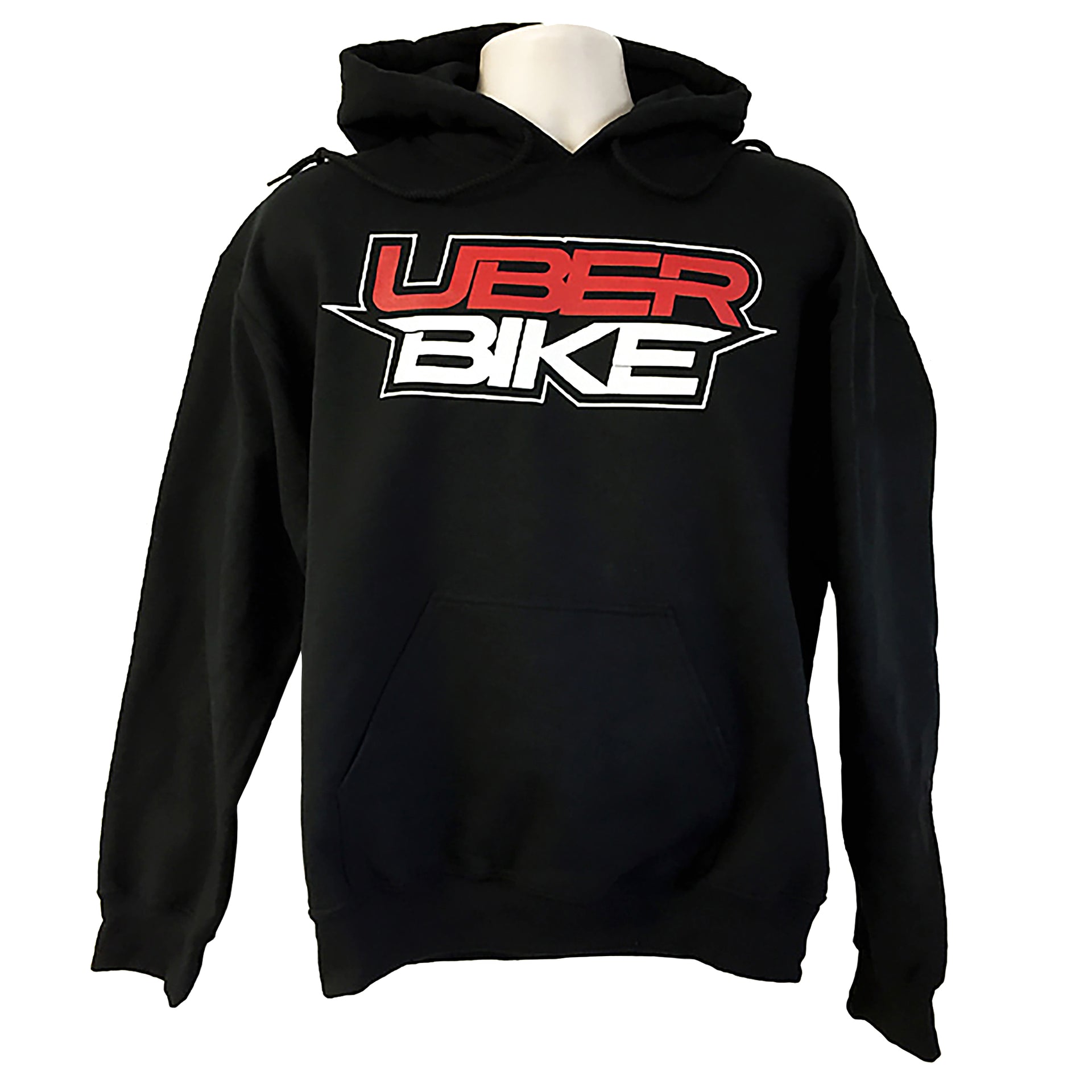 Black hoodie with 'UberBike' logo on a white background