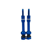 Two blue bicycle valves on a white background