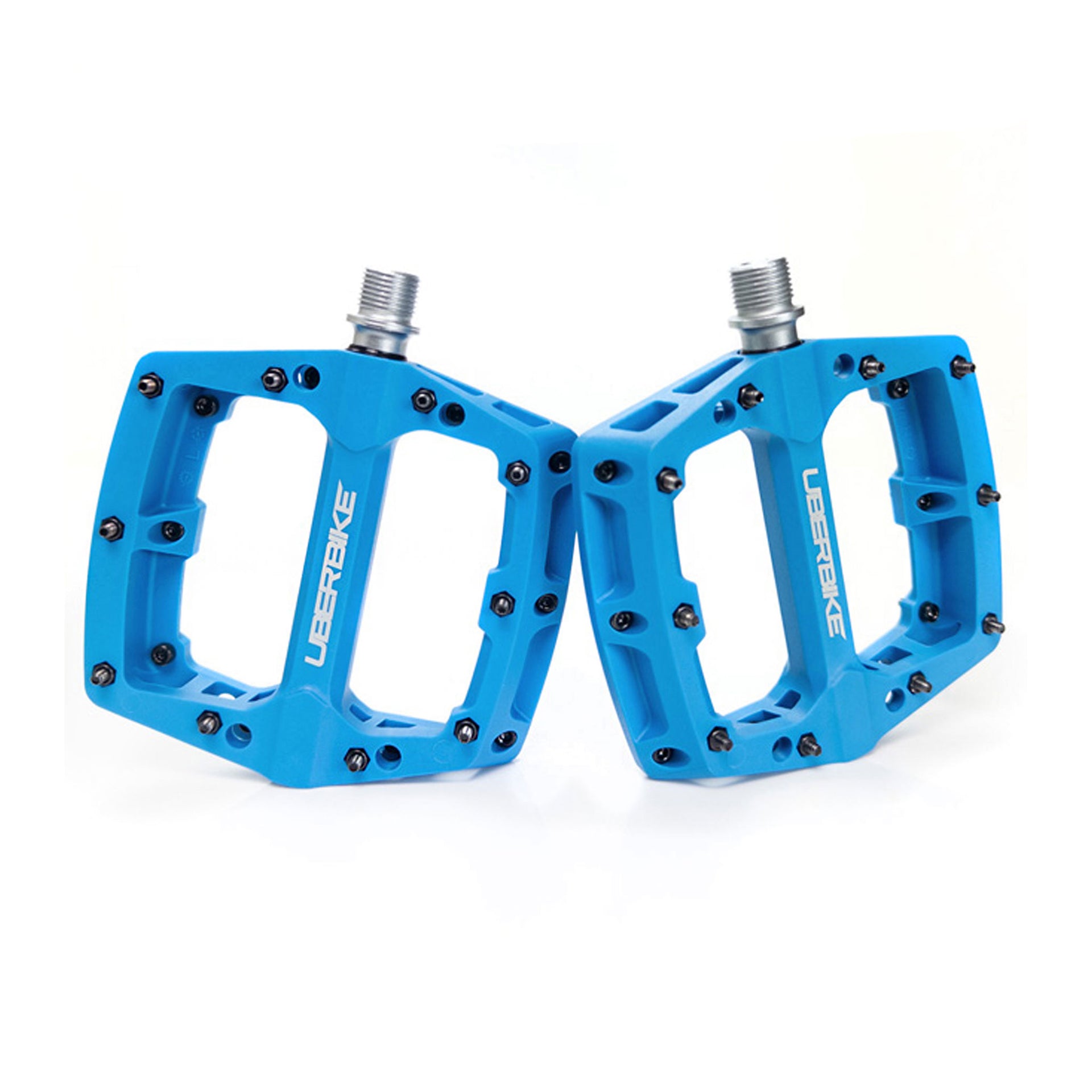blue mtb composite pedal with Uberbike branding on a white background
