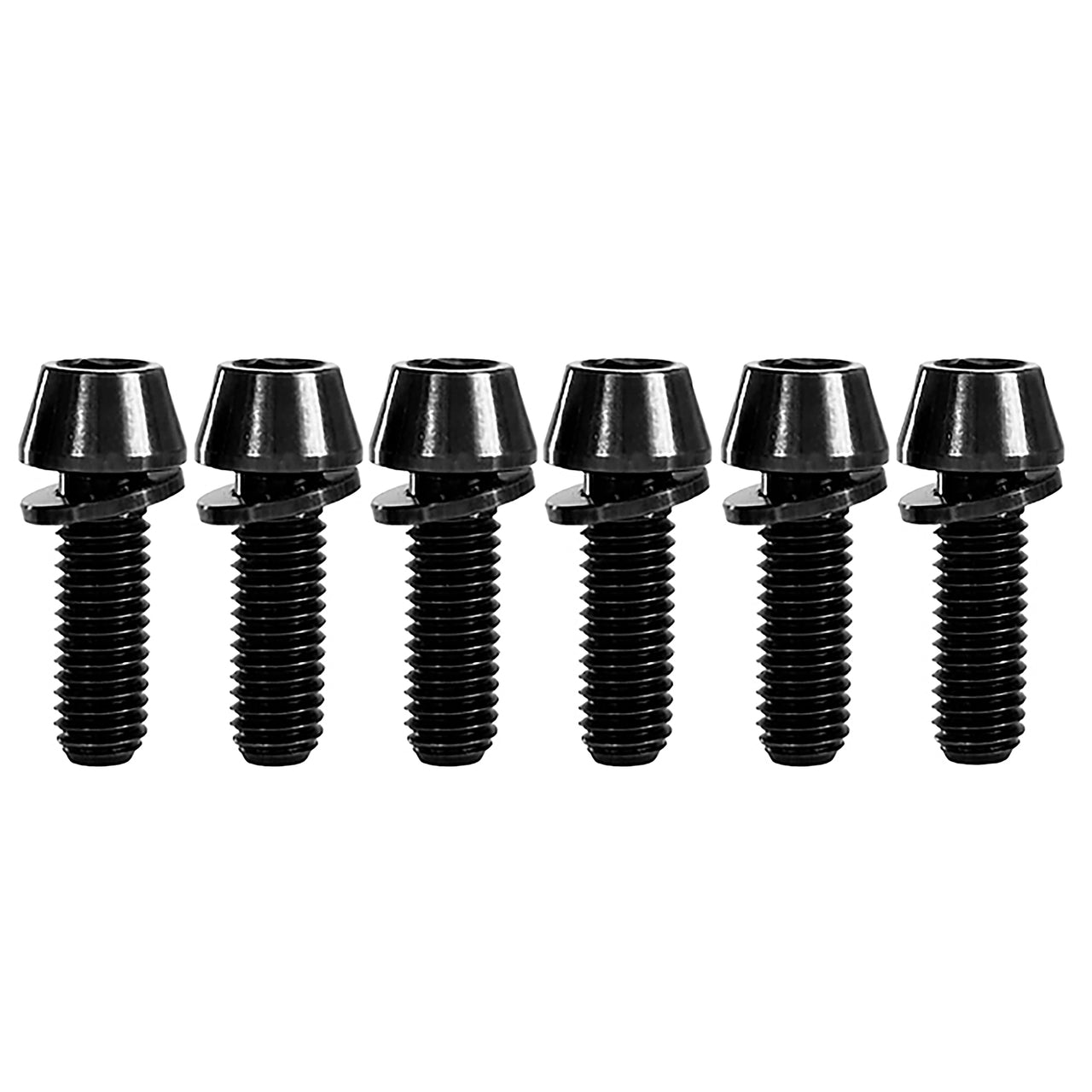 6 m5x15mm black titanium bolts on a white background