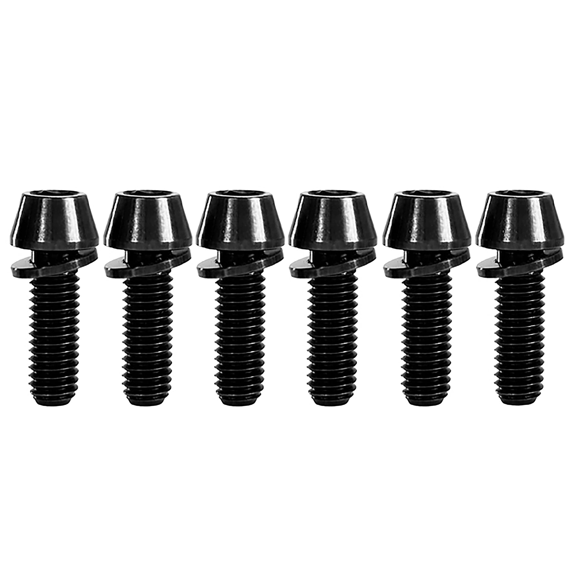 6 m5x15mm black titanium bolts on a white background