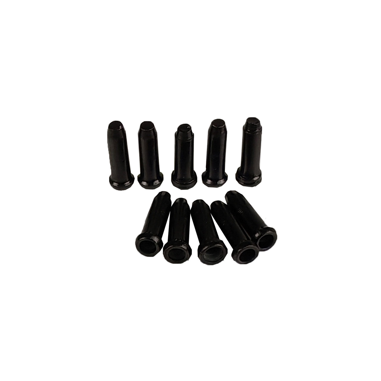 10 black endcaps on a white background