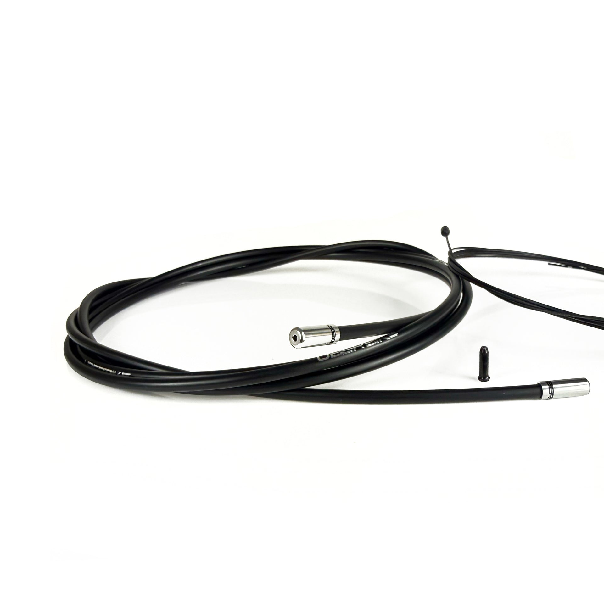 black gear cable with silver sealed ferrules on a white background