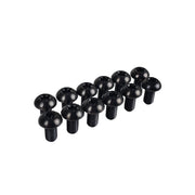 12 black rotor bolts on a white background