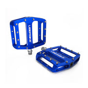 blue flatout mtb pedals with Uberbike branding on a white background