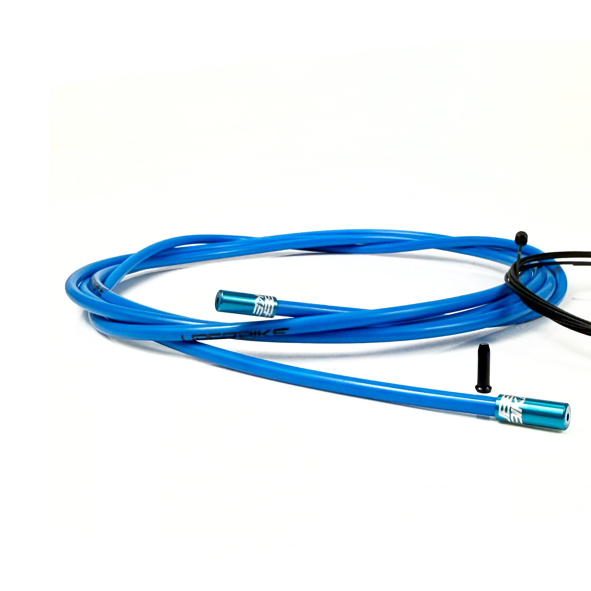 blue gear cable with blue sealed ferrules on a white background