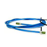 blue road gear cable with khaki sealed ferrules on a white background