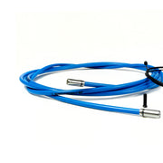 blue road gear cable with silver sealed ferrules on a white background