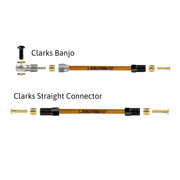 a diagram showing all the brake fittings for clarks kevlar braid hydraulic brake hose kits on a white background