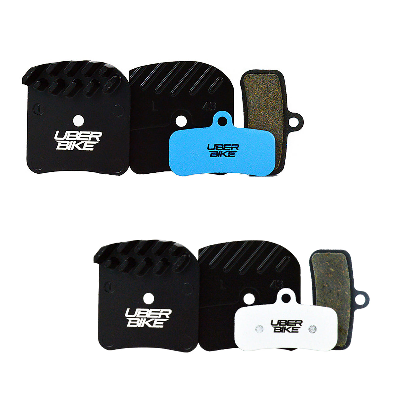 clarks m4 finned brake pads with Uberbike branding on a white background