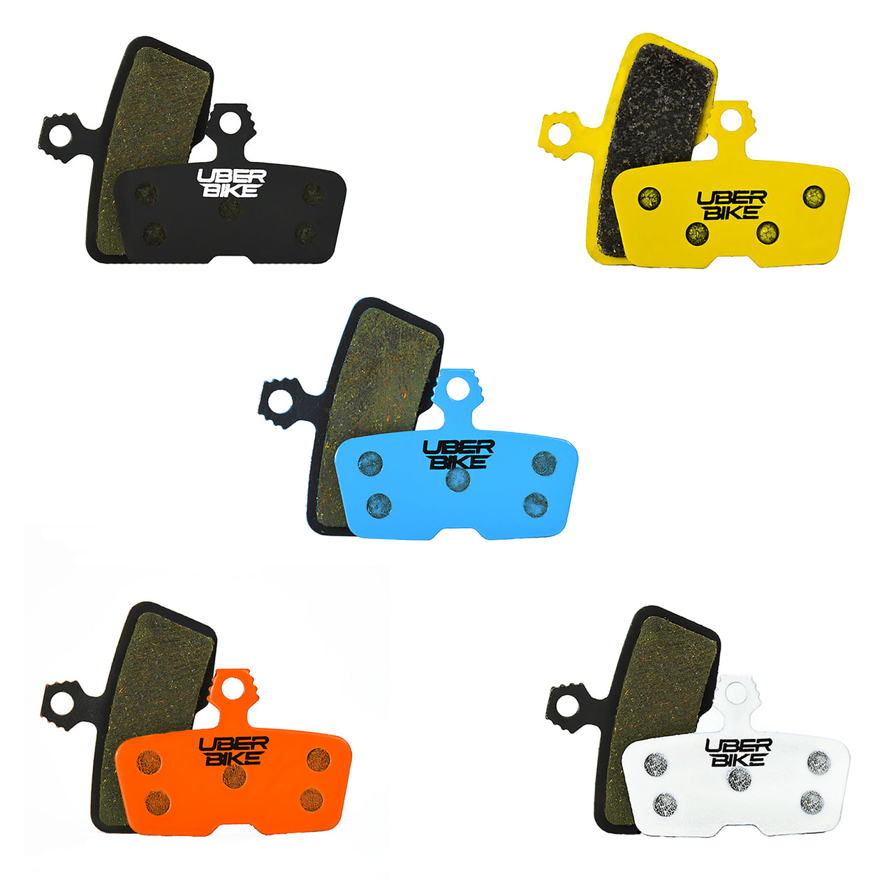 Uberbike colored brake pads for mountain bikes with improved stopping power