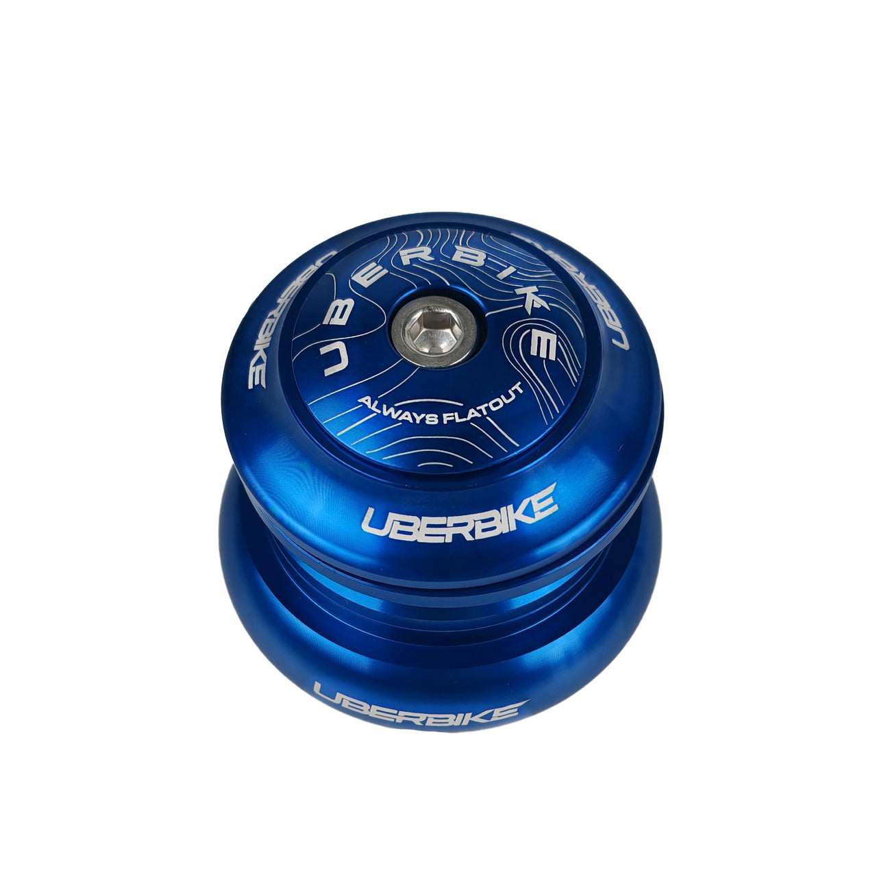 blue external cup headset with Uberbike branding on a white background