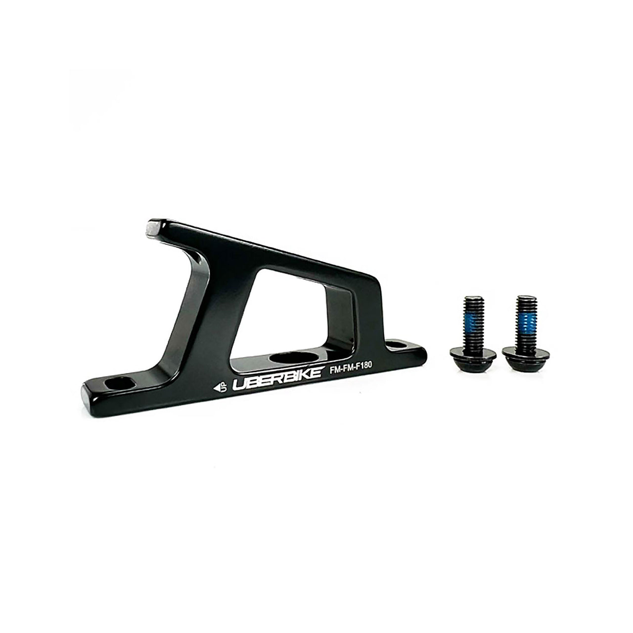 a black flatmount 180 front disc mount adapter with Uberbike branding on a white background