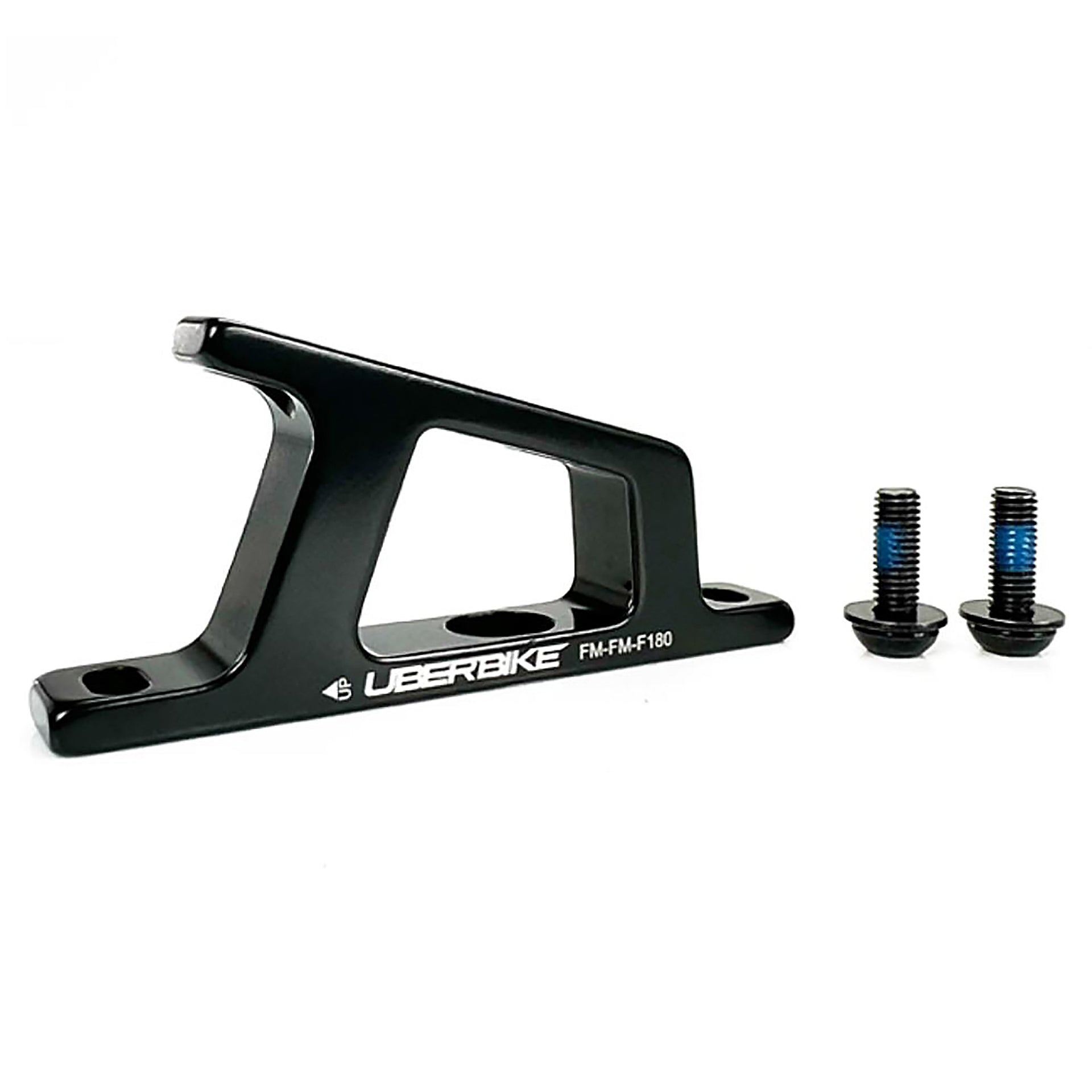 Black flatmount adapter with screws on a white background