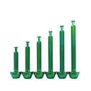 6 different green sized flatmount titanium bolts on a white background