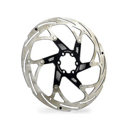 black 203mm disc brake rotor in a flatout design on a white background