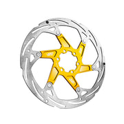 gold 180mm disc brake rotor in a flatout design on a white background