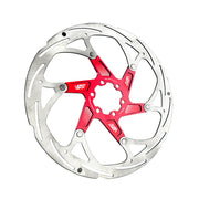red 203mm disc brake rotor in a flatout design on a white background