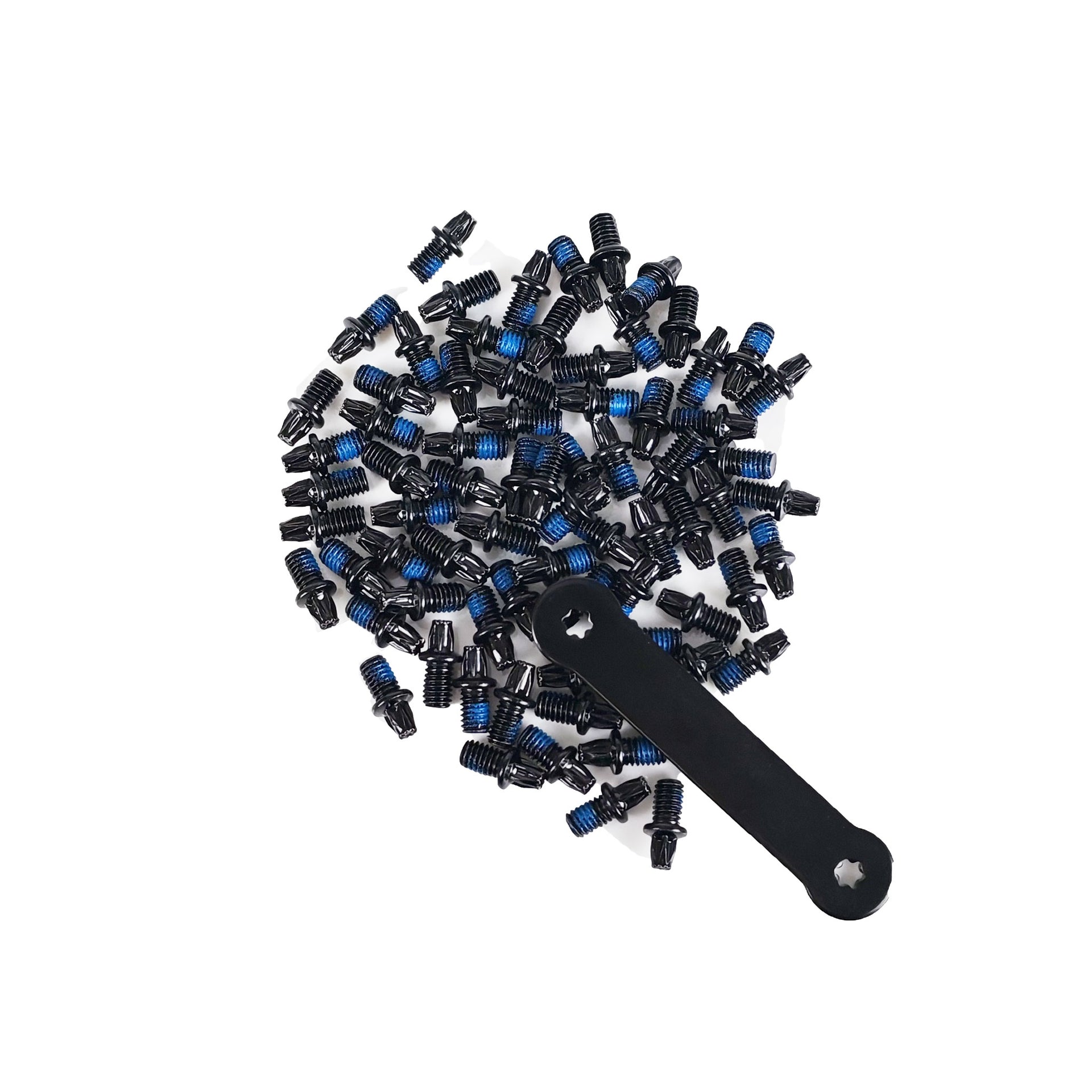 a selection of black pedal pins on a white background