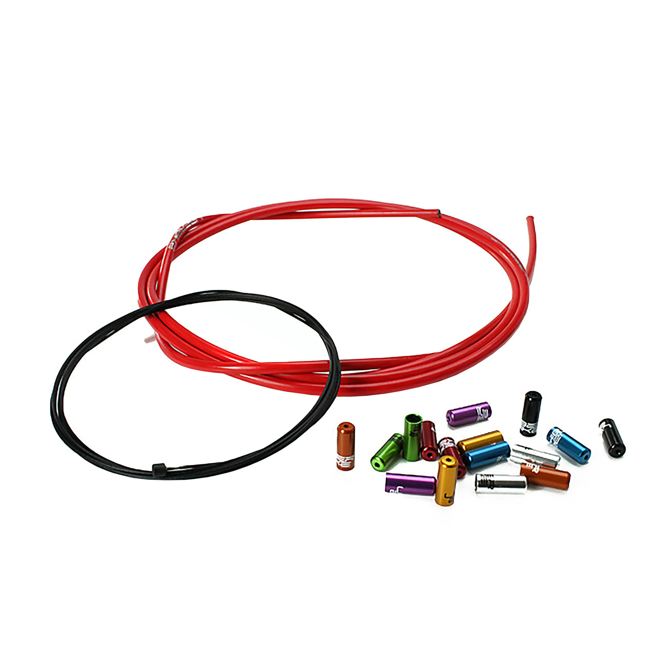 red gear cable with several sealed ferrules on a white background