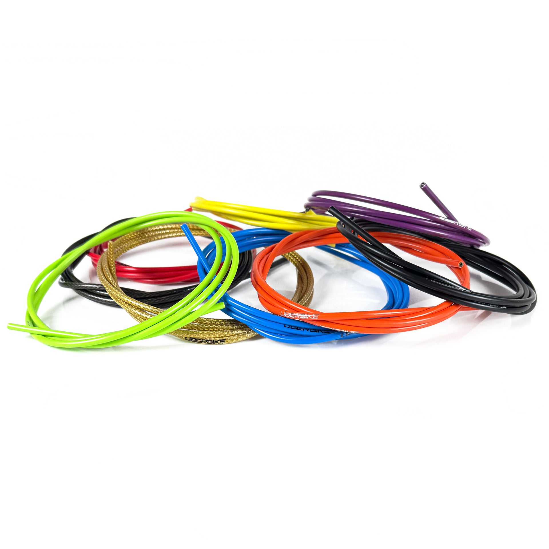 various replacement cables for gear, on a white background