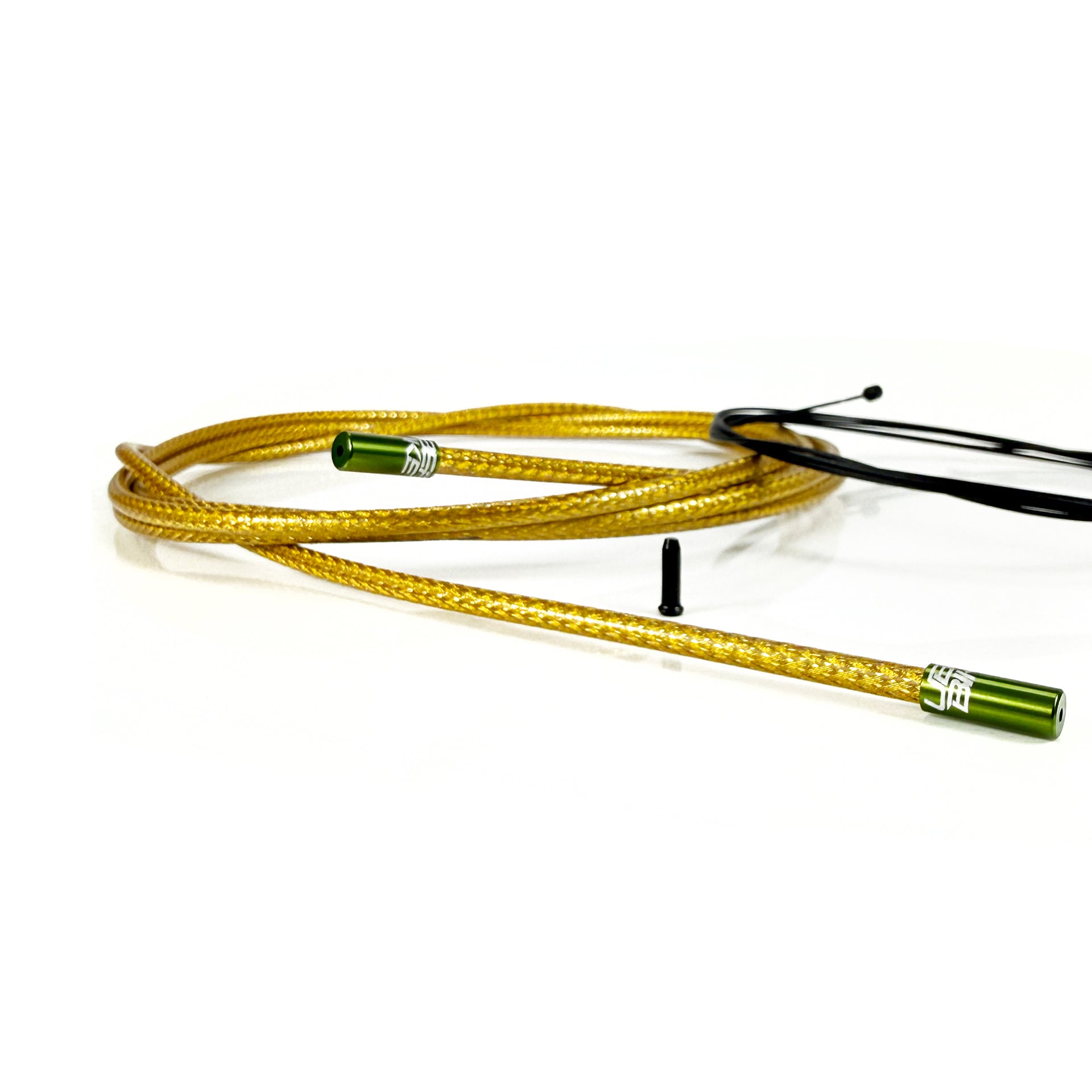 gold braid gear cable with khaki sealed ferrules on a white background