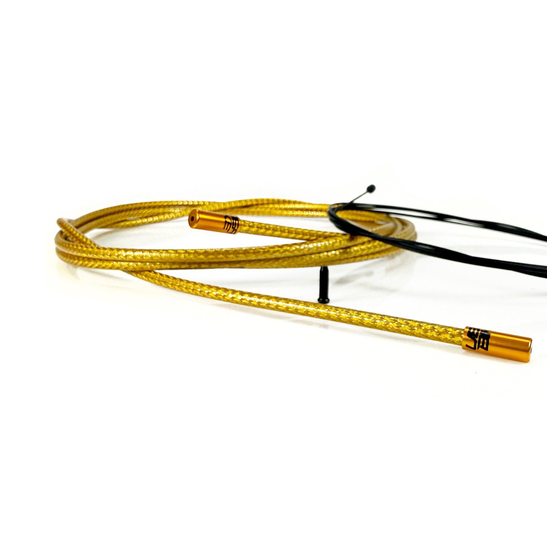 gold braid road gear cable with gold sealed ferrules on a white background