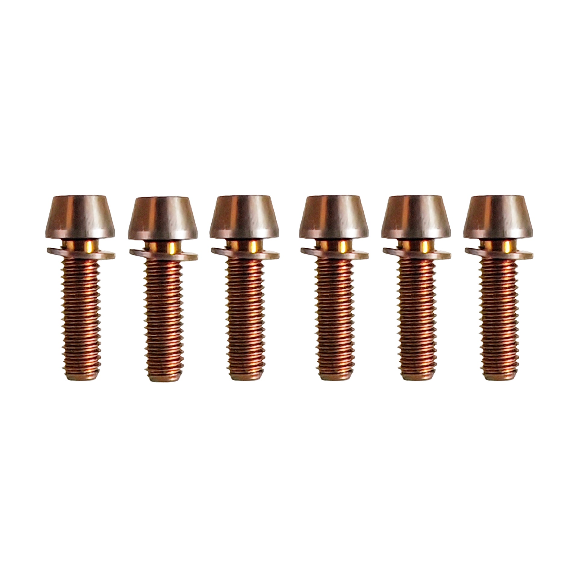 Gravity stem 2022 titanium Bronze bolts in sizes M6x20mm on a white background