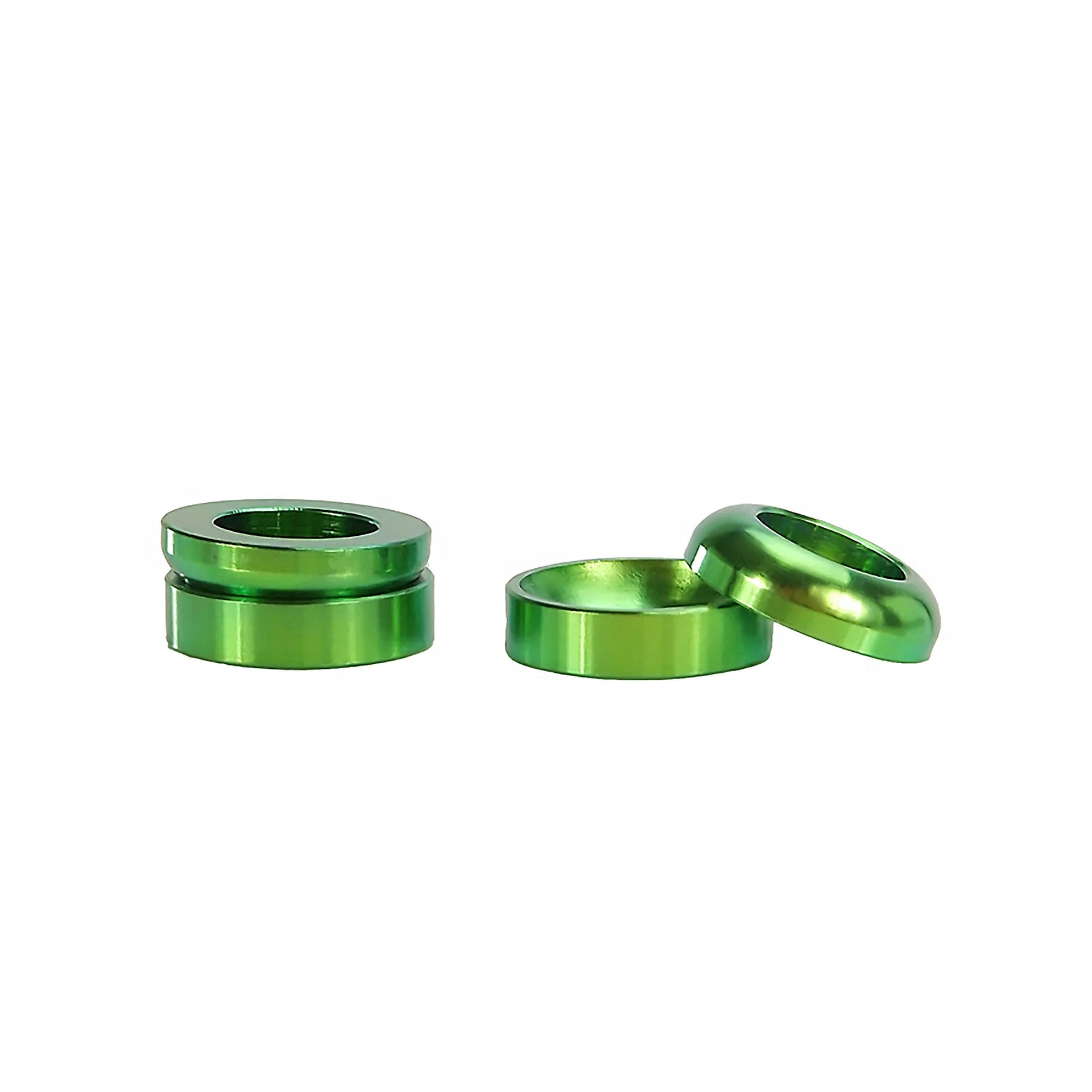 4 green cup and cone washers on white background