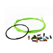 green gear cable with several different coloured sealed ferrules on a white background