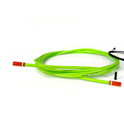 green gear cable with orange sealed ferrules on a white background