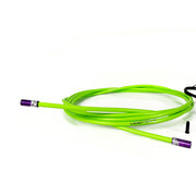 green gear cable with purple sealed ferrules on a white background