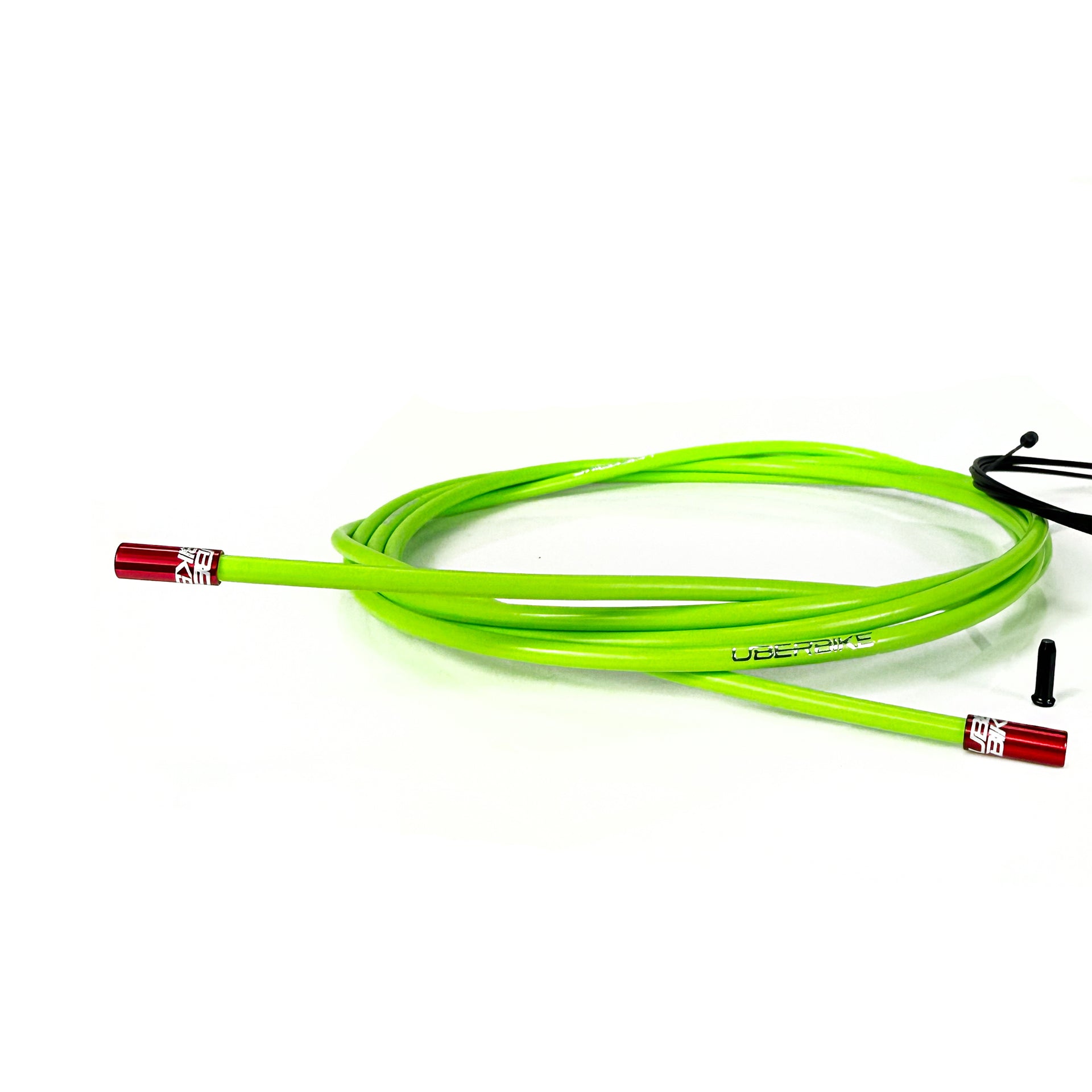 green gear cable with red sealed ferrules on a white background