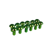 12 green rotor bolts on a white background